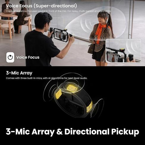 Insta360 Mic Pro (2 TX + 1 RX + حافظة شحن)، ميكروفون لاسلكي صغير الحجم لأجهزة iPhone/الكاميرا/Android، خفيف للغاية، تسجيل فيديو، بلوتوث، شاشة حبر إلكتروني قابلة للتخصيص، مجموعة 3 ميكروفونات، استخدام لمدة 30 ساعة in Kuwait