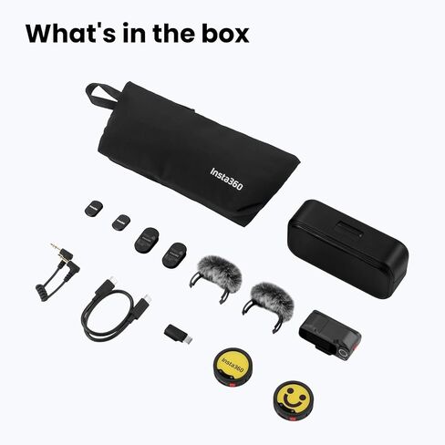 Insta360 Mic Pro (2 TX + 1 RX + حافظة شحن)، ميكروفون لاسلكي صغير الحجم لأجهزة iPhone/الكاميرا/Android، خفيف للغاية، تسجيل فيديو، بلوتوث، شاشة حبر إلكتروني قابلة للتخصيص، مجموعة 3 ميكروفونات، استخدام لمدة 30 ساعة in Kuwait
