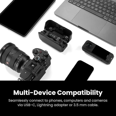 Insta360 Mic Pro (2 TX + 1 RX + حافظة شحن)، ميكروفون لاسلكي صغير الحجم لأجهزة iPhone/الكاميرا/Android، خفيف للغاية، تسجيل فيديو، بلوتوث، شاشة حبر إلكتروني قابلة للتخصيص، مجموعة 3 ميكروفونات، استخدام لمدة 30 ساعة in Kuwait