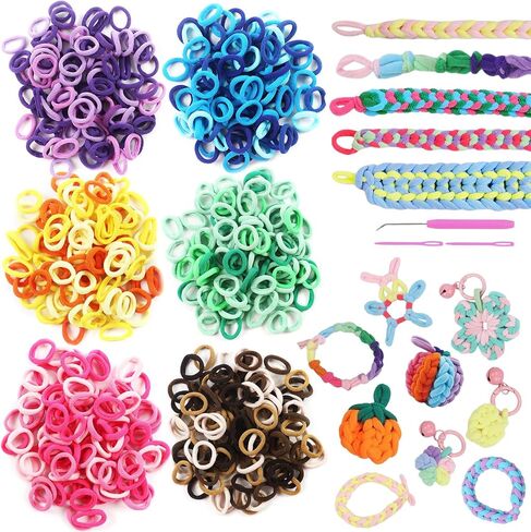 1200 PCS Cloth Loom Bands refill for Kids Weaving Bracelets Kit ، حلقات نسيج مرنة لحرف النسيج DIY ، وعلاقات الشعر اللطيفة وحاملي ذيل الحصان - هدية للفتيات الذين تتراوح أعمارهم بين 6-12 in Kuwait