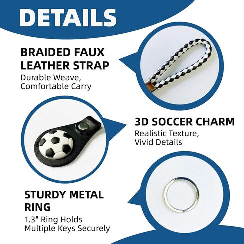 5 Pack Soccer Keychains, 3D Soccer Ball Key Rings with Braided Straps, Backpack & Bag Charms, Soccer Gifts for Teams, Coaches, Kids, Party Favors for Game Day & Tailgating in Kuwait