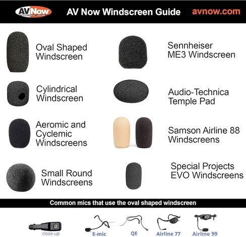 واقيات رياح بيضاوية سوداء - 10 عبوات لميكروفونات سماعات الرأس Samson وFitness Audio E-mic in Kuwait