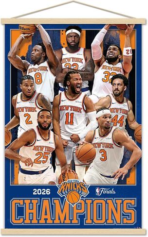 NBA New York Knicks - ملصق حائط لأبطال الدوري الاميركي للمحترفين لعام 2026 مع إطار مغناطيسي، 34 طول × 22.4 عرض، طباعة ممتازة وحزمة شماعة سوداء in Kuwait