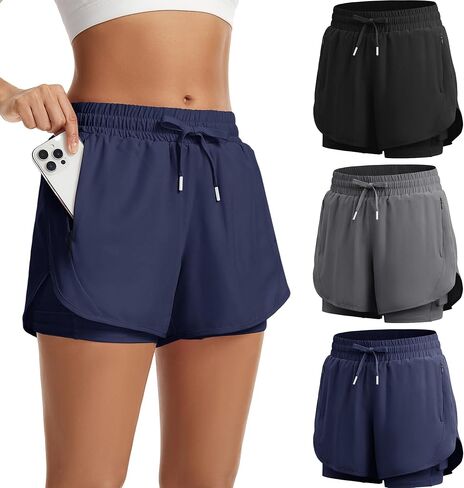 MLYENX 2 in 1 Running Shorts for Women High Waisted Athletic Workout Gym Shorts with Zipper Pockets Quick Dry in Saudi Arabia