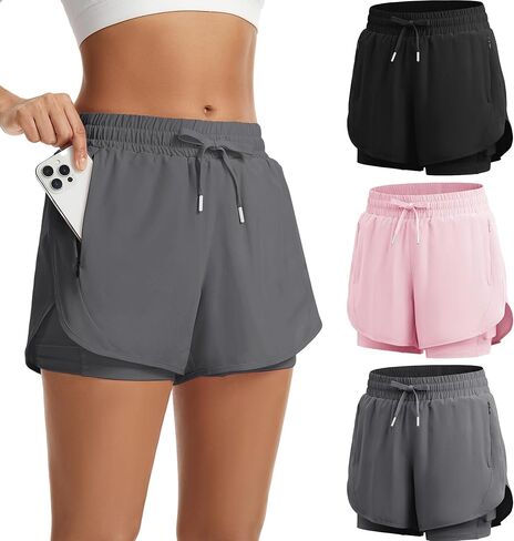 MLYENX 2 in 1 Running Shorts for Women High Waisted Athletic Workout Gym Shorts with Zipper Pockets Quick Dry in Saudi Arabia