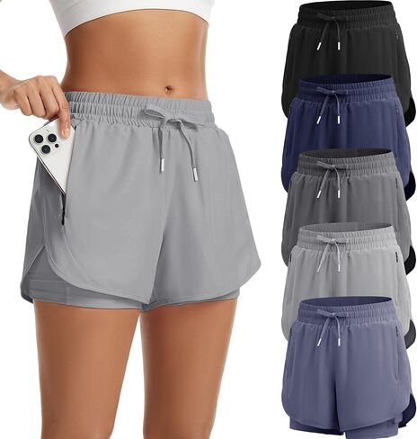 MLYENX 2 in 1 Running Shorts for Women High Waisted Athletic Workout Gym Shorts with Zipper Pockets Quick Dry in Saudi Arabia
