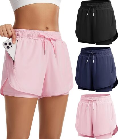 MLYENX 2 in 1 Running Shorts for Women High Waisted Athletic Workout Gym Shorts with Zipper Pockets Quick Dry in Saudi Arabia
