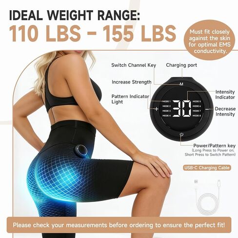 شورت Glute Toning للنساء - ملابس تمارين رفع الورك اللاسلكية مع 8 أوضاع و30 مستوى - معدات تشكيل المؤخرة النابضة، أسود in Kuwait