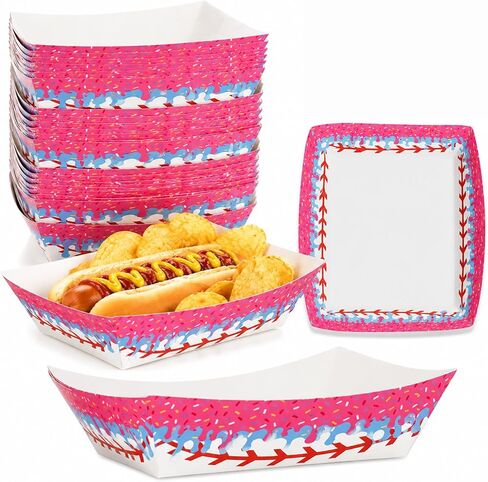 LemonRoad 100 Pcs Baseball Drip Ice Cream Party Supplies Trays, Disposable Snack Paper Boat Food Plate for Nacho Fries Candy, Birthday, Summer Picnic, Baseball Drip Ice Cream Sports Party Supplies in Kuwait