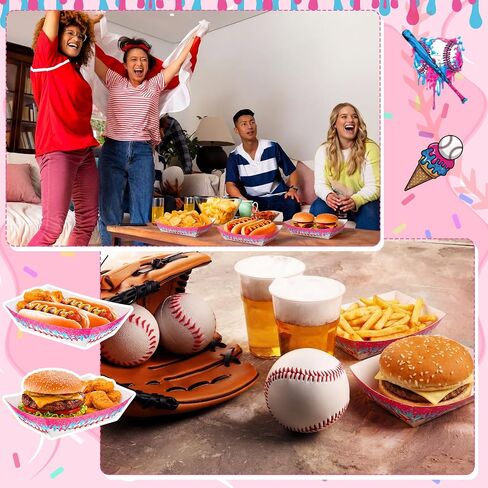 LemonRoad 100 Pcs Baseball Drip Ice Cream Party Supplies Trays, Disposable Snack Paper Boat Food Plate for Nacho Fries Candy, Birthday, Summer Picnic, Baseball Drip Ice Cream Sports Party Supplies in Kuwait