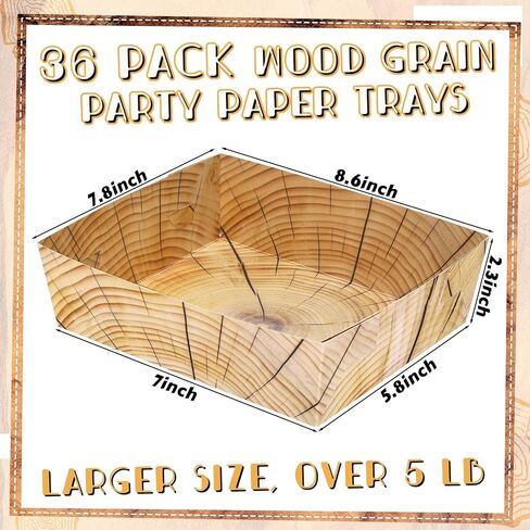 Uiifan 36 Pcs Wood Grain Party Paper Food Trays 5 lb Rustic Wood Slice Large Disposable Snack Serving Trays for Lumberjack Cut Timber, Camping, Woodland Animal Party Supplies in Kuwait