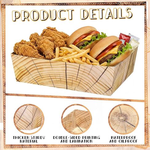Uiifan 36 Pcs Wood Grain Party Paper Food Trays 5 lb Rustic Wood Slice Large Disposable Snack Serving Trays for Lumberjack Cut Timber, Camping, Woodland Animal Party Supplies in Kuwait