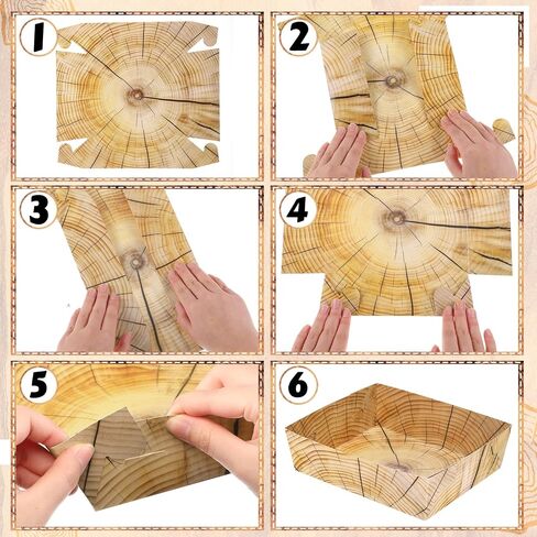 Uiifan 36 Pcs Wood Grain Party Paper Food Trays 5 lb Rustic Wood Slice Large Disposable Snack Serving Trays for Lumberjack Cut Timber, Camping, Woodland Animal Party Supplies in Kuwait
