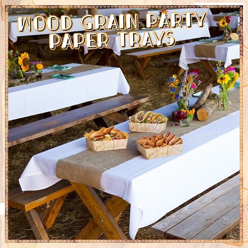 Uiifan 36 Pcs Wood Grain Party Paper Food Trays 5 lb Rustic Wood Slice Large Disposable Snack Serving Trays for Lumberjack Cut Timber, Camping, Woodland Animal Party Supplies in Kuwait