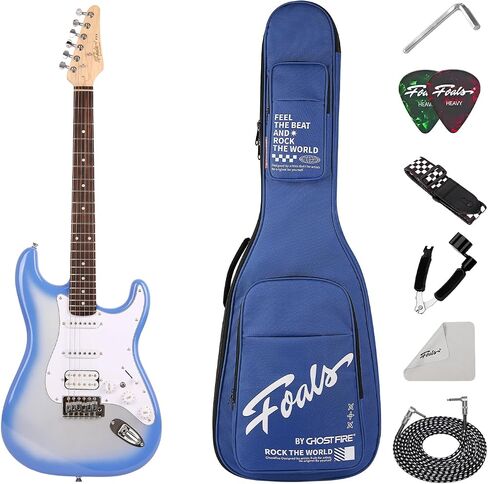 FOALS Full Size Electric Guitar Kit for Beginners, Solid Poplar Body, HSS Ceramic Pickups, Maple Neck & Rosewood Fingerboard, Locking Tuners, Tremolo Bridge, Gig Bag & Accessories, FS3-Snow White in Kuwait