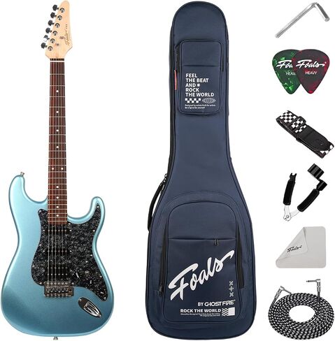 FOALS Full Size Electric Guitar Kit for Beginners, Solid Poplar Body, HSS Ceramic Pickups, Maple Neck & Rosewood Fingerboard, Locking Tuners, Tremolo Bridge, Gig Bag & Accessories, FS3-Snow White in Kuwait