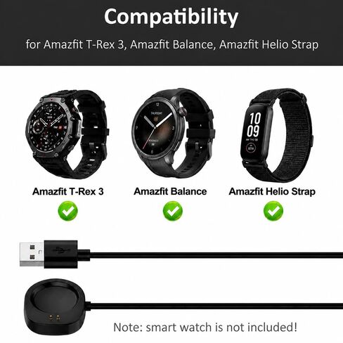 سلك شحن بديل لكابل الشاحن المغناطيسي لحزام Amazfit Helio، Balance 2، Balance، T-Rex3، T-Rex3-PRO، T-Rex-Ultra2، Active-Max، Active3-Premium in Kuwait