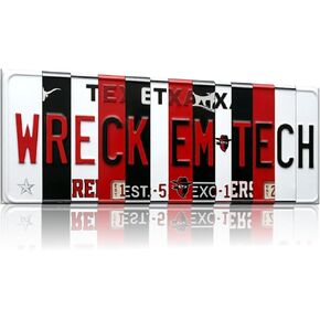علامة لوحة ترخيص Texas Tech Red Raiders Wreck Em Tech - لوحة فنية جدارية معدنية مقاس 16 × 6 بوصة من الألومنيوم - أحمر أسود - ديكور مرآب لغرفة النوم في كهف المروحة - مقاومة للأشعة فوق البنفسجية جاهزة للتعليق - هدية تخرج جامعية in Kuwait