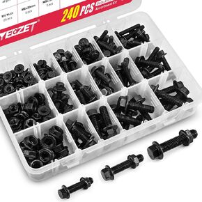 Flanged Bolts and Nuts Kit, Black Alloy Steel Grade 10.9, 245 Pieces, M6 M8 M10, Hex Flange Head, Black Oxide Finish in Saudi Arabia