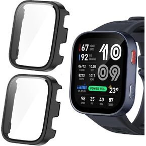 Lamshaw متوافق مع حافظة Amazfit Bip Max، حافظة صلبة من البولي كربونات مع واقي شاشة من الزجاج المقوى متوافق مع الساعة الذكية Amazfit Bip Max 50 مم، 2.07 بوصة (أسود + أسود) in Kuwait