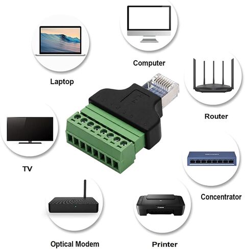4 قطعة RJ45 برغي محطة محول كتلة، RJ45 إيثرنت ذكر إلى 8 دبوس موصل ل CCTV DVR Cat5 Cat6 Cat7 (3.5 مللي متر برغي الملعب) in Kuwait