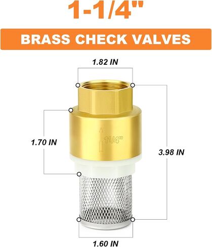 GASHER 1PC Brass Foot Valve 1-1/4" Female Thread Check Valves, Brass Bottom Valve with Filter Backflow Preventer for Water Pump, Irrigation, Industrial Piping System in Kuwait