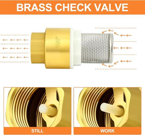 GASHER 1PC Brass Foot Valve 1-1/4" Female Thread Check Valves, Brass Bottom Valve with Filter Backflow Preventer for Water Pump, Irrigation, Industrial Piping System in Kuwait