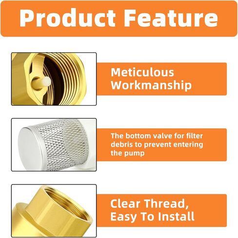 GASHER 1PC Brass Foot Valve 1-1/4" Female Thread Check Valves, Brass Bottom Valve with Filter Backflow Preventer for Water Pump, Irrigation, Industrial Piping System in Kuwait