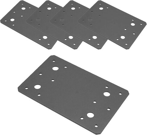 6-Pack 4x6.1 Inch Black Flat Brace Brackets, Powder-Coated Steel Mending and Joining Plates, Shelf Support and Repair for Furniture, Shelves, 11 Gauge in Saudi Arabia