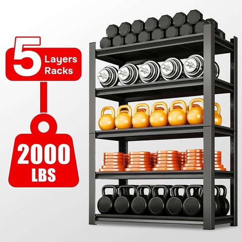 رفوف شديدة التحمل 5 طبقات، وحدة رفوف المرآب (71.2 بوصة ارتفاع × 39.4 بوصة عرض × 17.7 بوصة عمق) أرفف تخزين معدنية سوداء قابلة للتعديل، مثالية للطابق السفلي ومخزن المؤن والمستودعات، أسود، سعة 3000 رطل in Kuwait