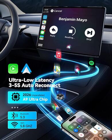 Mini Wireless CarPlay Adapter, Makes Wired CarPlay Android Auto Wireless, Plug & Play, auto-Connect, Fit for Cars from 2016+, iPhone iOS 10+ / Android 11+ in Saudi Arabia