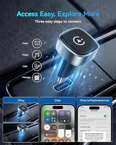 Mini Wireless CarPlay Adapter, Makes Wired CarPlay Android Auto Wireless, Plug & Play, auto-Connect, Fit for Cars from 2016+, iPhone iOS 10+ / Android 11+ in Saudi Arabia