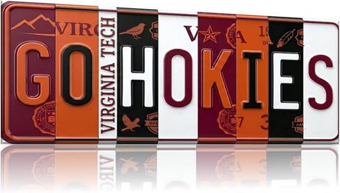 Virginia Go Hokies License Plate Sign - Metal Wall Art 16x6 Inch Aluminum - Maroon Orange - ACC Fan Cave Dorm Room Decor - UV-Resistant Ready to Hang College Wall Sign in Kuwait