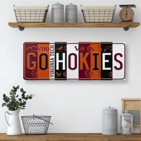 Virginia Go Hokies License Plate Sign - Metal Wall Art 16x6 Inch Aluminum - Maroon Orange - ACC Fan Cave Dorm Room Decor - UV-Resistant Ready to Hang College Wall Sign in Kuwait