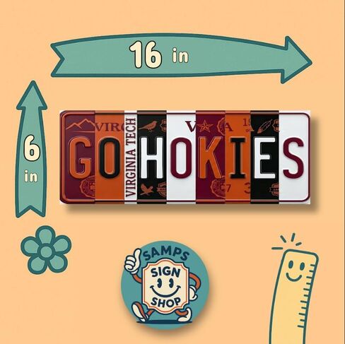 Virginia Go Hokies License Plate Sign - Metal Wall Art 16x6 Inch Aluminum - Maroon Orange - ACC Fan Cave Dorm Room Decor - UV-Resistant Ready to Hang College Wall Sign in Kuwait