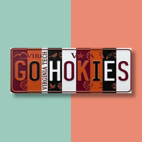 Virginia Go Hokies License Plate Sign - Metal Wall Art 16x6 Inch Aluminum - Maroon Orange - ACC Fan Cave Dorm Room Decor - UV-Resistant Ready to Hang College Wall Sign in Kuwait