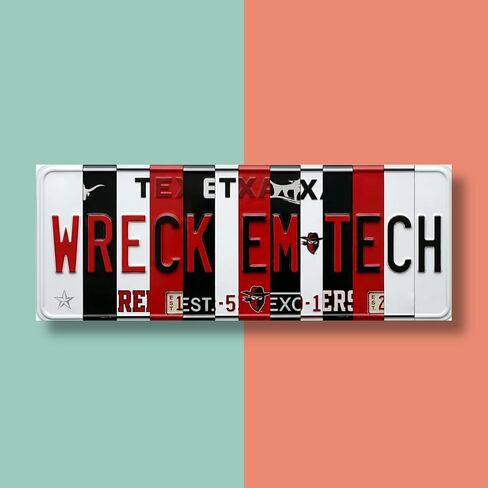 علامة لوحة ترخيص Texas Tech Red Raiders Wreck Em Tech - لوحة فنية جدارية معدنية مقاس 16 × 6 بوصة من الألومنيوم - أحمر أسود - ديكور مرآب لغرفة النوم في كهف المروحة - مقاومة للأشعة فوق البنفسجية جاهزة للتعليق - هدية تخرج جامعية in Kuwait