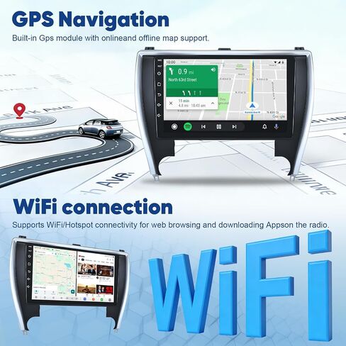 Upgraded Android 14 Car Radio 4+64G for Toyota Camry 2015 2026 2017 Wireless Carplay Android Auto, 10.1 inch Touch Screen Car Stereo with Backup Camera, AM/FM/RDS, AUX, DSP, SWC in Kuwait