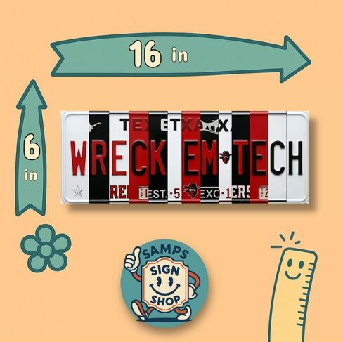علامة لوحة ترخيص Texas Tech Red Raiders Wreck Em Tech - لوحة فنية جدارية معدنية مقاس 16 × 6 بوصة من الألومنيوم - أحمر أسود - ديكور مرآب لغرفة النوم في كهف المروحة - مقاومة للأشعة فوق البنفسجية جاهزة للتعليق - هدية تخرج جامعية in Kuwait