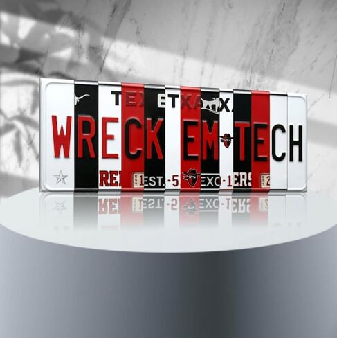 علامة لوحة ترخيص Texas Tech Red Raiders Wreck Em Tech - لوحة فنية جدارية معدنية مقاس 16 × 6 بوصة من الألومنيوم - أحمر أسود - ديكور مرآب لغرفة النوم في كهف المروحة - مقاومة للأشعة فوق البنفسجية جاهزة للتعليق - هدية تخرج جامعية in Kuwait