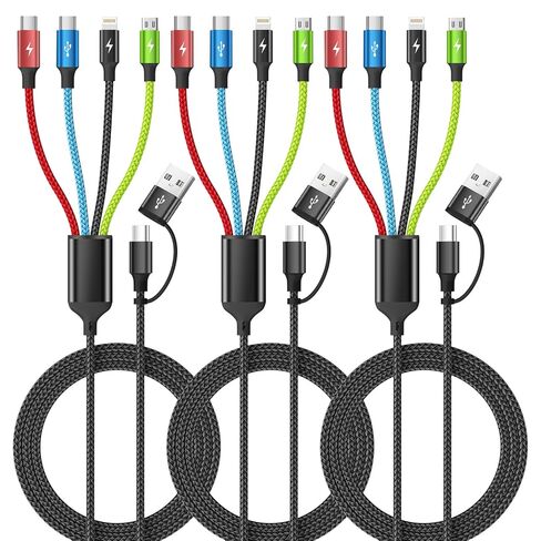 كابل شحن متعدد 4 في 1 من Cruise Essentials 2026 [عبوة من قطعتين بطول 5 أقدام]، كابل شاحن سيارة USB C خالٍ من التشابك، أسلاك شحن مضفرة من النايلون لأجهزة متعددة، ملحقات السيارة الأساسية للسفر in Kuwait