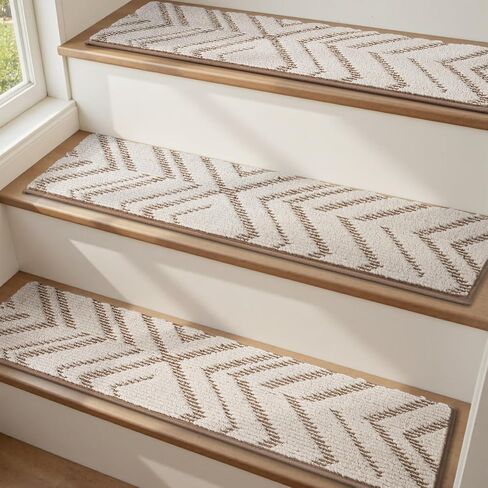 PADOOR Stair Treads Non Slip 15 PCS, 3D Peel and Stick Stair Treads for Wooden Steps Indoor, Residue-Free Adhesive Stair Runner for Kids, Elders & Pets, Washable Carpet for Stairs,8"x30",Brown in Kuwait