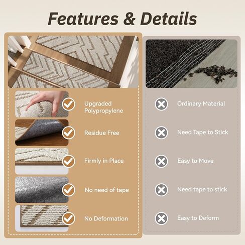 PADOOR Stair Treads Non Slip 15 PCS, 3D Peel and Stick Stair Treads for Wooden Steps Indoor, Residue-Free Adhesive Stair Runner for Kids, Elders & Pets, Washable Carpet for Stairs,8"x30",Brown in Kuwait