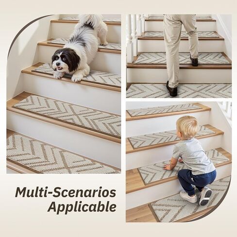 PADOOR Stair Treads Non Slip 15 PCS, 3D Peel and Stick Stair Treads for Wooden Steps Indoor, Residue-Free Adhesive Stair Runner for Kids, Elders & Pets, Washable Carpet for Stairs,8"x30",Brown in Kuwait