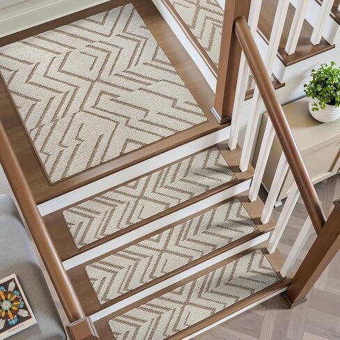 PADOOR Stair Treads Non Slip 15 PCS, 3D Peel and Stick Stair Treads for Wooden Steps Indoor, Residue-Free Adhesive Stair Runner for Kids, Elders & Pets, Washable Carpet for Stairs,8"x30",Brown in Kuwait