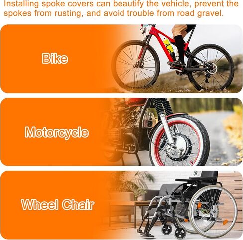 HARFINGTON 144pcs Spoke Skins Covers 0.2" Plastic Universal Dirt Bike Spoke Skin Wraps Bicycle Motorcycle Cycling Wheel Decoration Protector Spokes for 8"-21" Rims, Orange in Kuwait
