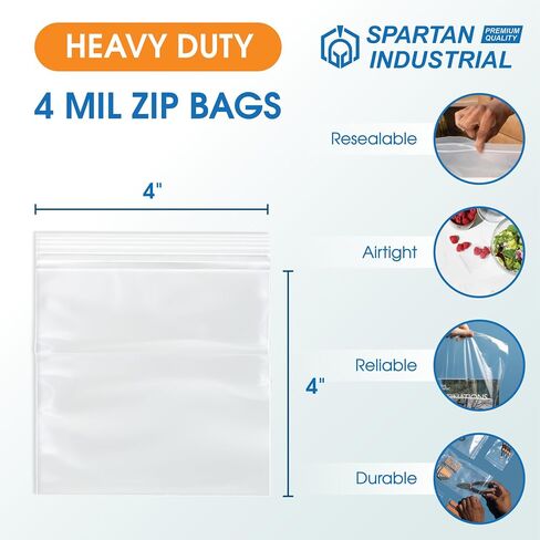 Spartan Industrial - 4" X 4" Clear Zip Bags (1000 Count) Heavy Duty 4 Mil Plastic Bags With Resealable Zipper to Bag Bolts, Seeds, and Small Parts in Kuwait