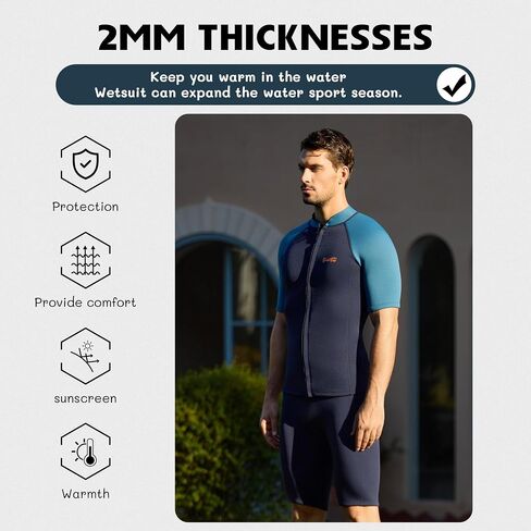 GoldFin Men Wetsuit Top and Mens Wetsuit Shorts Neoprene 2mm for Cold Water Swimming Scuba Diving Surfing Snorkeling Kayaking Navy X-Large in Kuwait