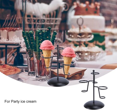 MAGICLULU Ice Cream Cone Holder Stand, 3 Holes Metal Waffle Display Rack, Black Iron Art Countertop Server Counter Station For Party Table, Bakery, Dessert Shop, Cupcake Pop Centerpiece in Kuwait