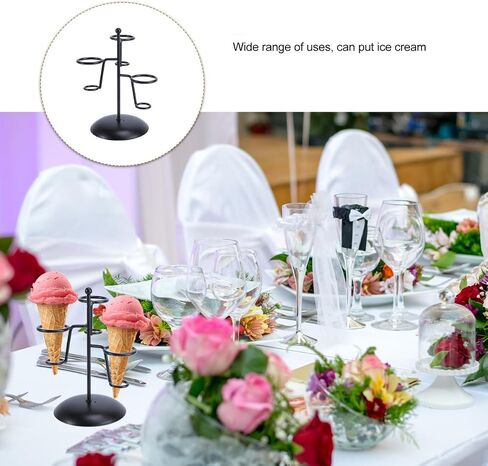 MAGICLULU Ice Cream Cone Holder Stand, 3 Holes Metal Waffle Display Rack, Black Iron Art Countertop Server Counter Station For Party Table, Bakery, Dessert Shop, Cupcake Pop Centerpiece in Kuwait